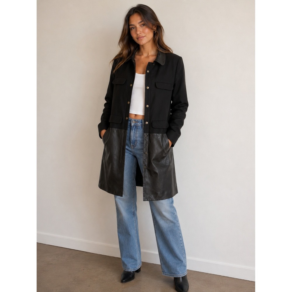 Diane von Furstenberg LeatherSnap Front Coat Jacket Streetwear Quiet Luxury Chic